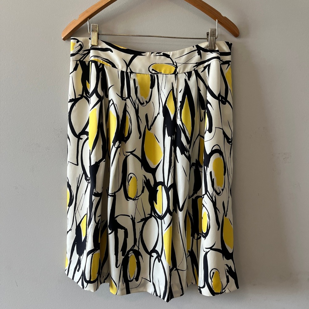 Jones New York Collection Abstract Silk Skirt Yellow Black 10 100% Silk Lined